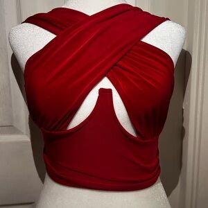 Red Cross-Back Crop Top